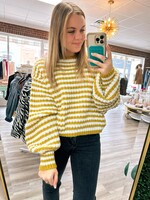Striped Cropped Sweater-Off White/Mustard