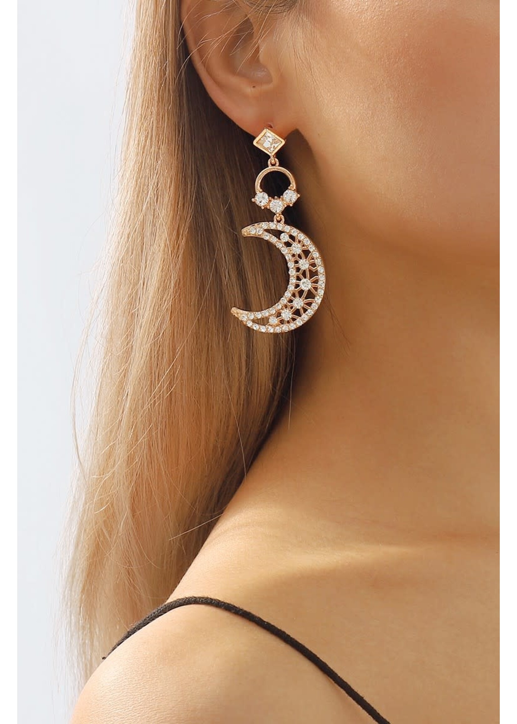 Rhinestone Moon Drop Dangle Earrings