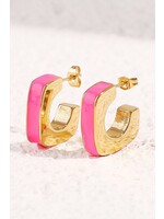 Stainless Steel C-Shape Pink Hoop Earrings