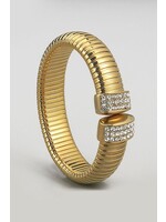 18K Gold Plated Stainless Steel Rhinestone Open Bangle