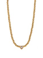 Gold Plated Stainless Steel Beaded Necklace w/Heart