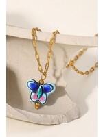 18K Gold Plated Stainless Steel Ceramic Butterfly Necklace