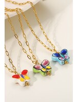 18K Gold Plated Stainless Steel Ceramic Butterfly Necklace