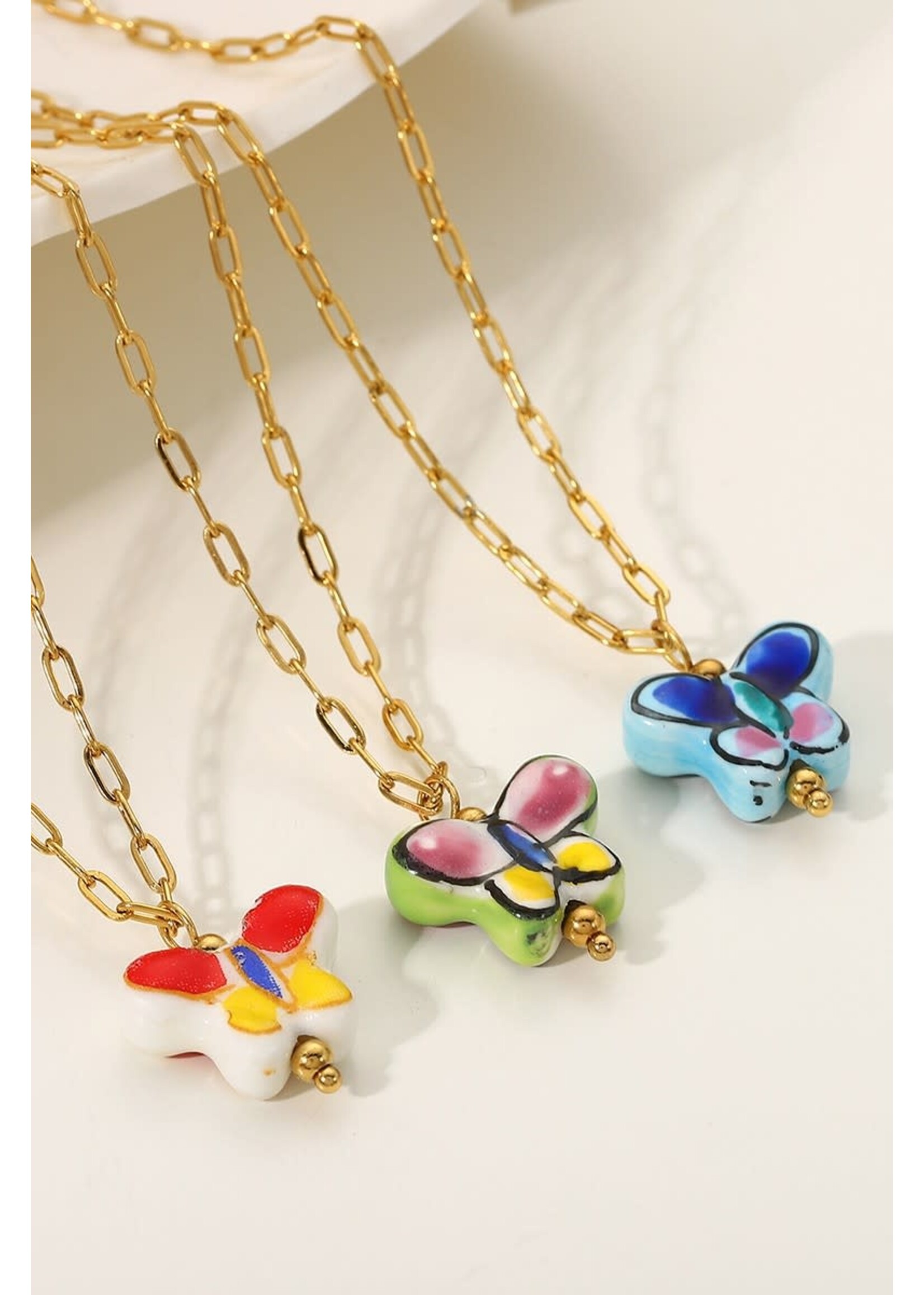 18K Gold Plated Stainless Steel Ceramic Butterfly Necklace