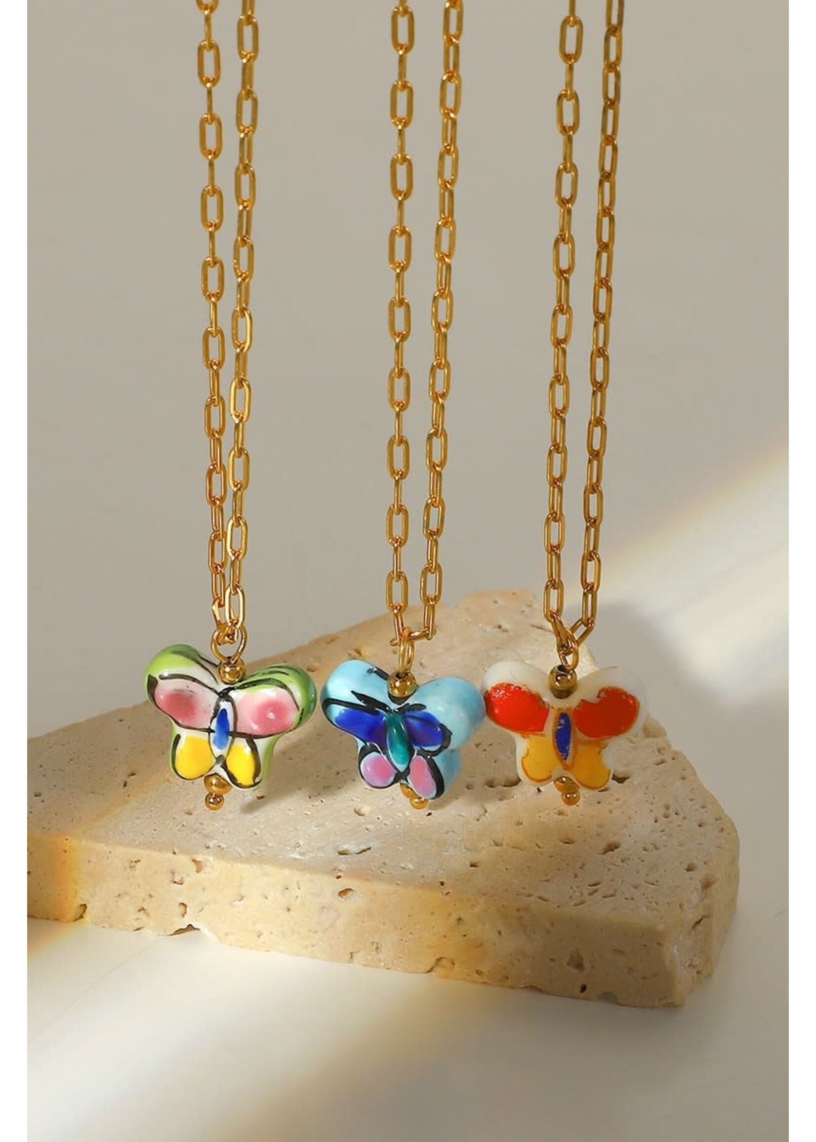 18K Gold Plated Stainless Steel Ceramic Butterfly Necklace