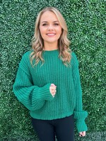 Loose Pullover Knitted Sweater-Green