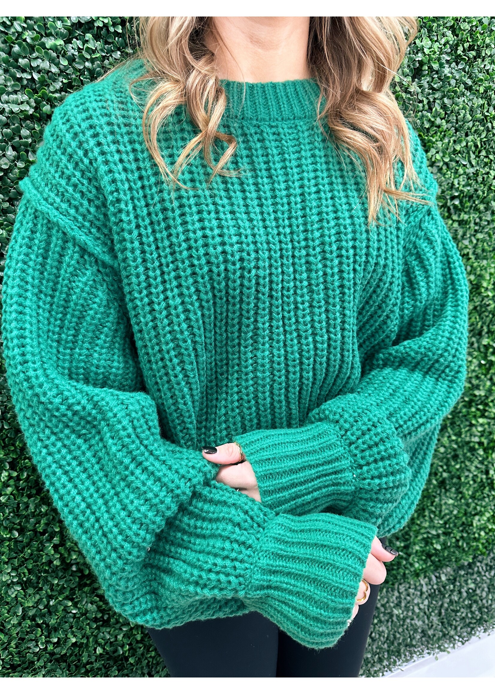 Loose Pullover Knitted Sweater-Green