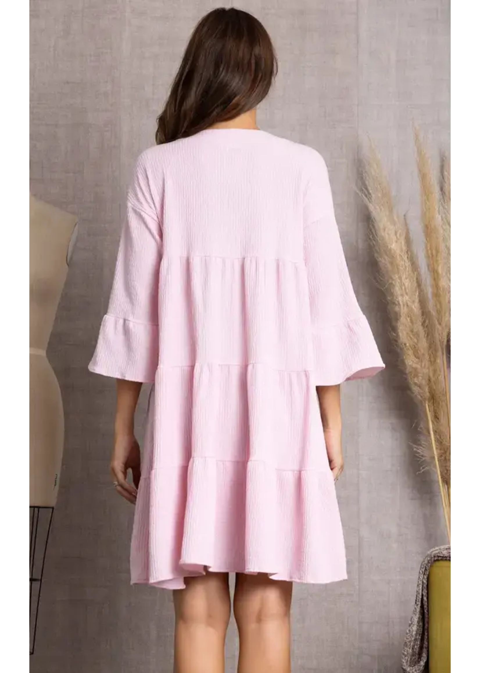 Pink Tiered Button Down Midi Dress