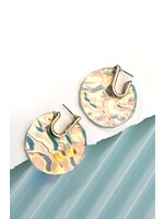 Clear Iridescent Round Earrings