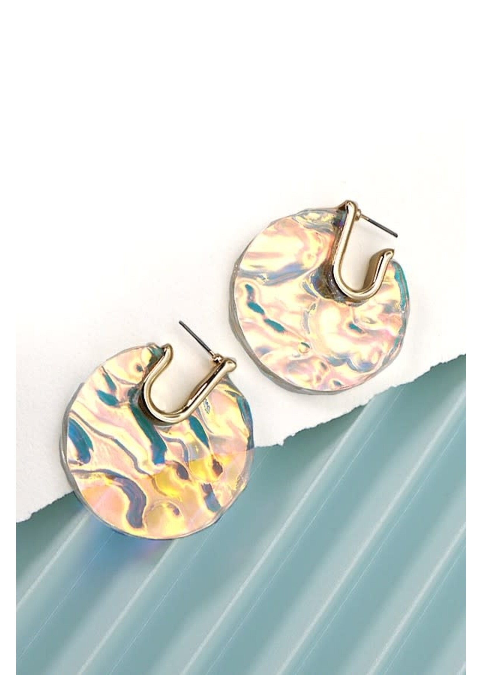 Clear Iridescent Round Earrings