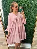 Pink Tiered Button Down Midi Dress