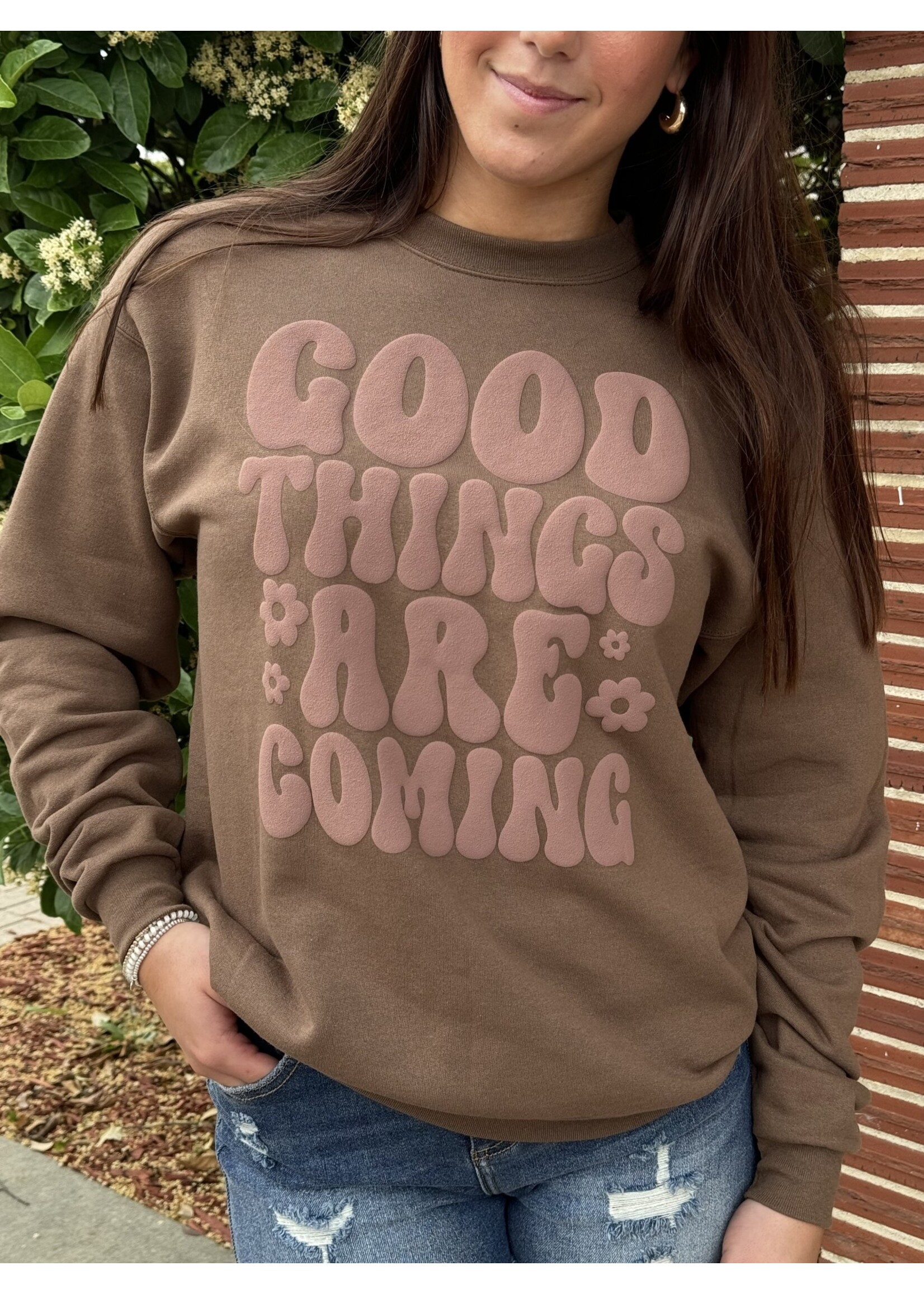 Good Things Are Coming Floral Puff Sweatshirt