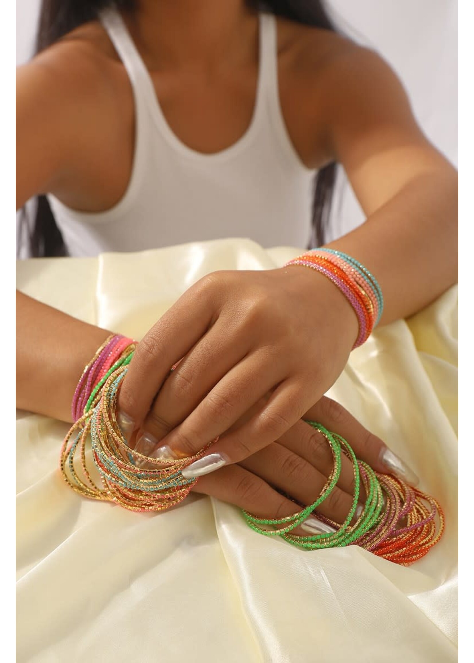 6pcs Rainbow Rhinestone Elastic Bracelet Set