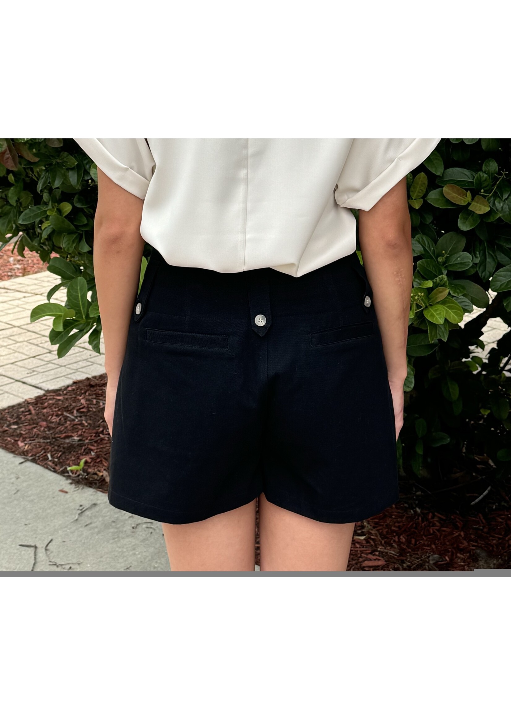 Black Shorts with Pockets and Button Detail