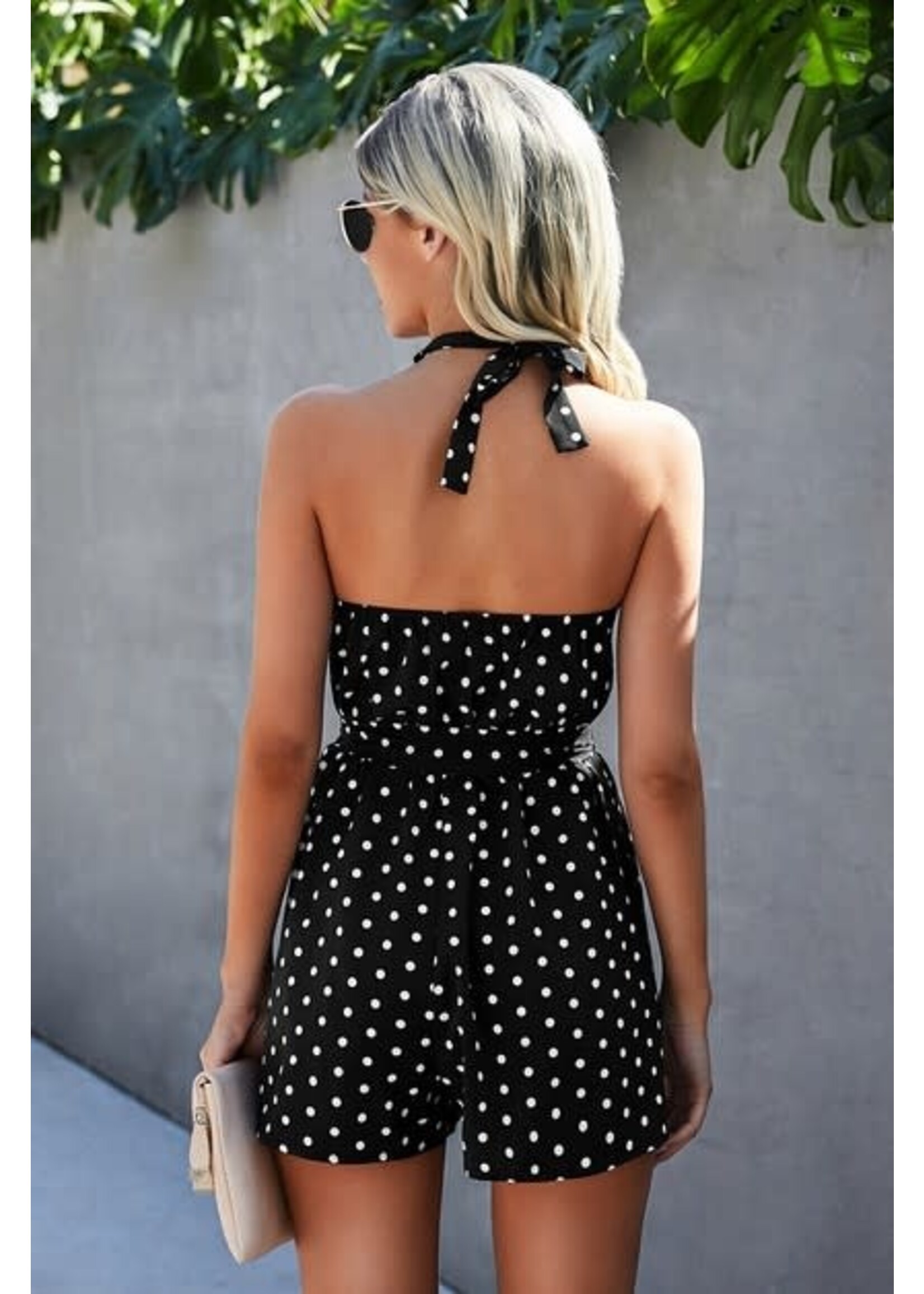 Halter Neck Dotted Romper w/Pockets