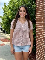 Pink Print Button Up Tiered  Top