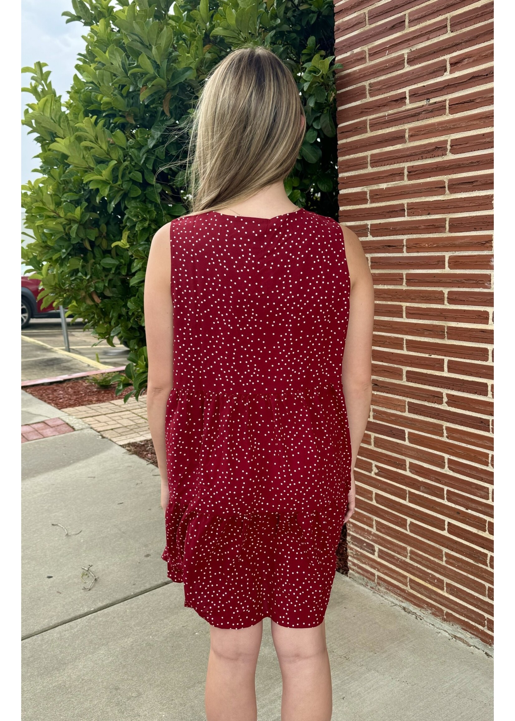 Sleeveless Tiered Dress - Wine Polka Dot