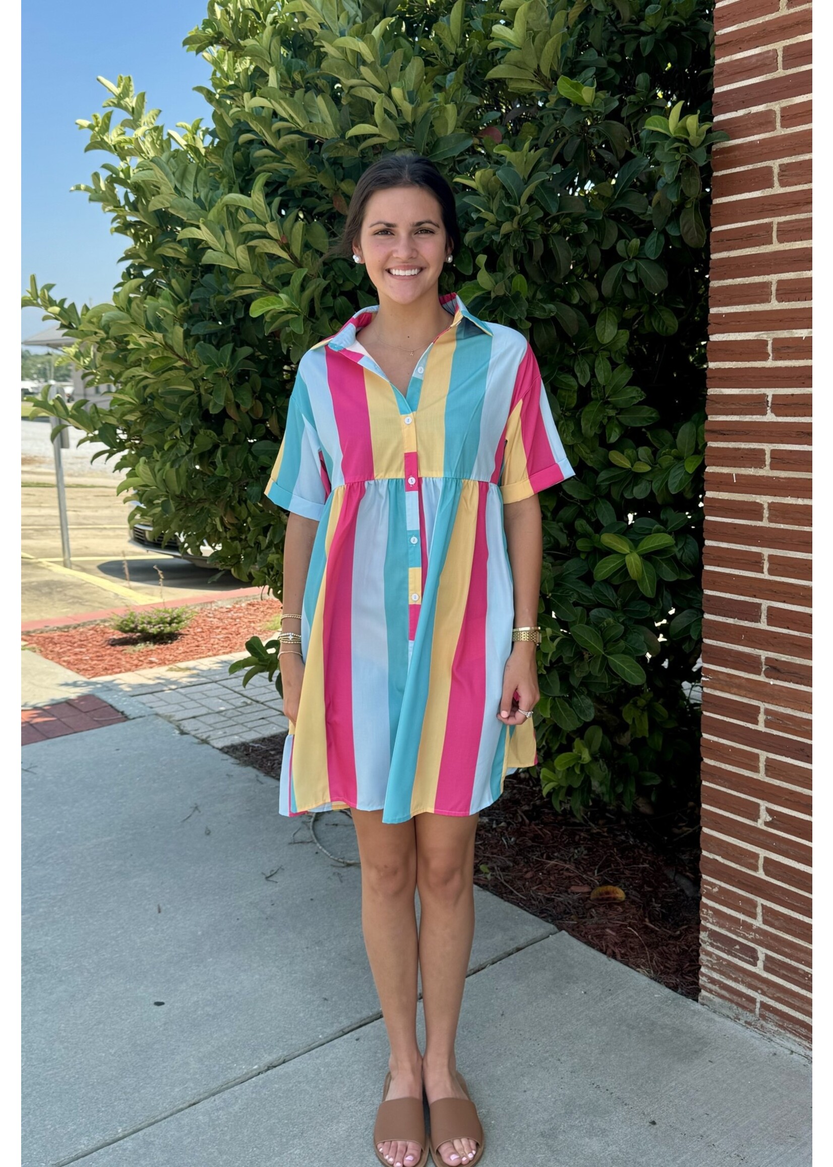 Colorblock Mini Shirt Dress w/Pockets