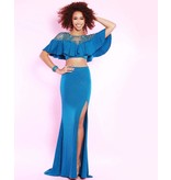 2-Piece glitter jersey high neck ruffle beaded bodice with a fitted skirt