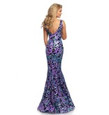 Tank strap fitted v-neck full sequin gown 2106