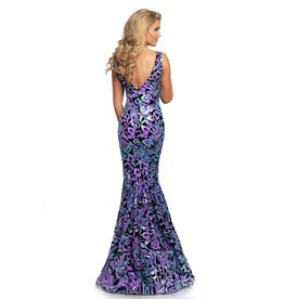 Tank strap fitted v-neck full sequin gown 2106