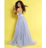 Hologram tulle a-line gown with spaghetti straps and a slit