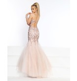 Embroidered tulle mermaid gown with spaghetti straps and a low back