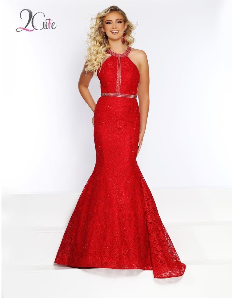 Shimmer lace high neck mermaid gown with a open back
