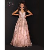 Full glitter tank strap ballgown with a low v-neck and pockets