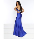 2-Piece halter neck beaded waist fitted skirt with a slit