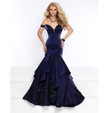 Silky satin off the shoulder ruffle skirt mermaid gown