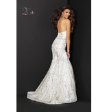Glitter lace strapless mermaid gown with a sweetheart neckline and beaded belt