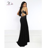 Stretch jersey beaded fitted gown with spaghetti straps and a low back