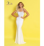 Stretch jersey beaded fitted gown with spaghetti straps and a low back