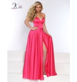 Charmuese wrap skirt with a spaghetti strap sweetheart neckline and corset back