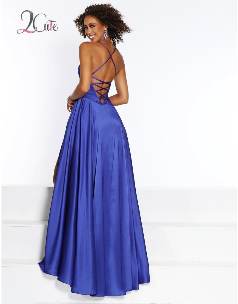 Charmuese wrap skirt with a spaghetti strap sweetheart neckline and corset back