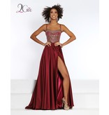 Charmuese wrap skirt a-line gown with a beaded spaghetti strap bodice and corset back - P-46667