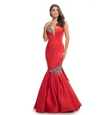 Satin, sweatheart neck fitted mermaid gown with bead flower appliques