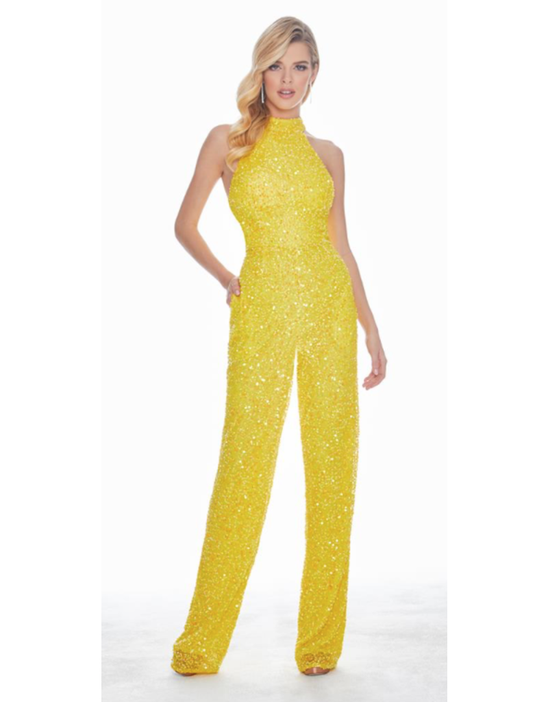 Fully hand beaded halter top jumpsuit. The pants are complete with pockets.1434