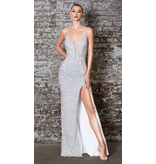 Sequin V-neck open back fitted gown CR848