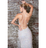 Sequin V-neck open back fitted gown CR848