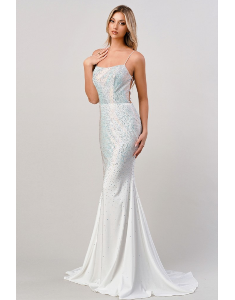 Spaghetti strap beaded fitted jersey gown CD0179