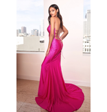 Spaghetti strap beaded fitted jersey gown CD0179