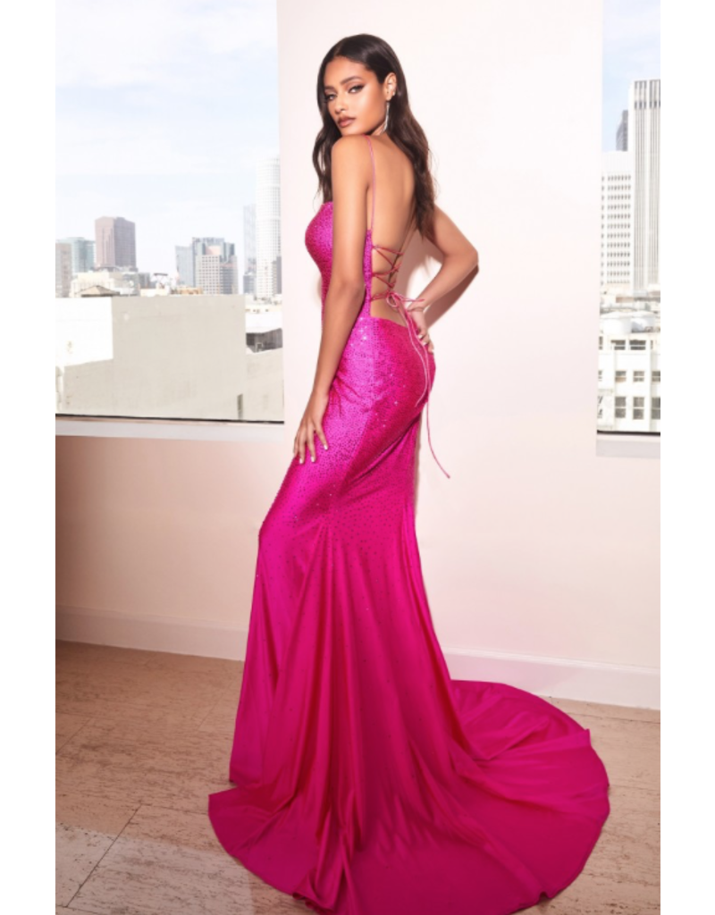 Spaghetti strap beaded fitted jersey gown CD0179