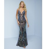 Fitted sequin spaghetti strap v-neck gown K505