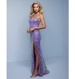 Full Sequin Spaghetti Strap Fitted Gown w/Slit K511
