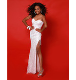 Strapless beaded fitted gown w/fringe 20110