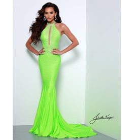 Shimmer jersey high neck beaded fitted gown 2037