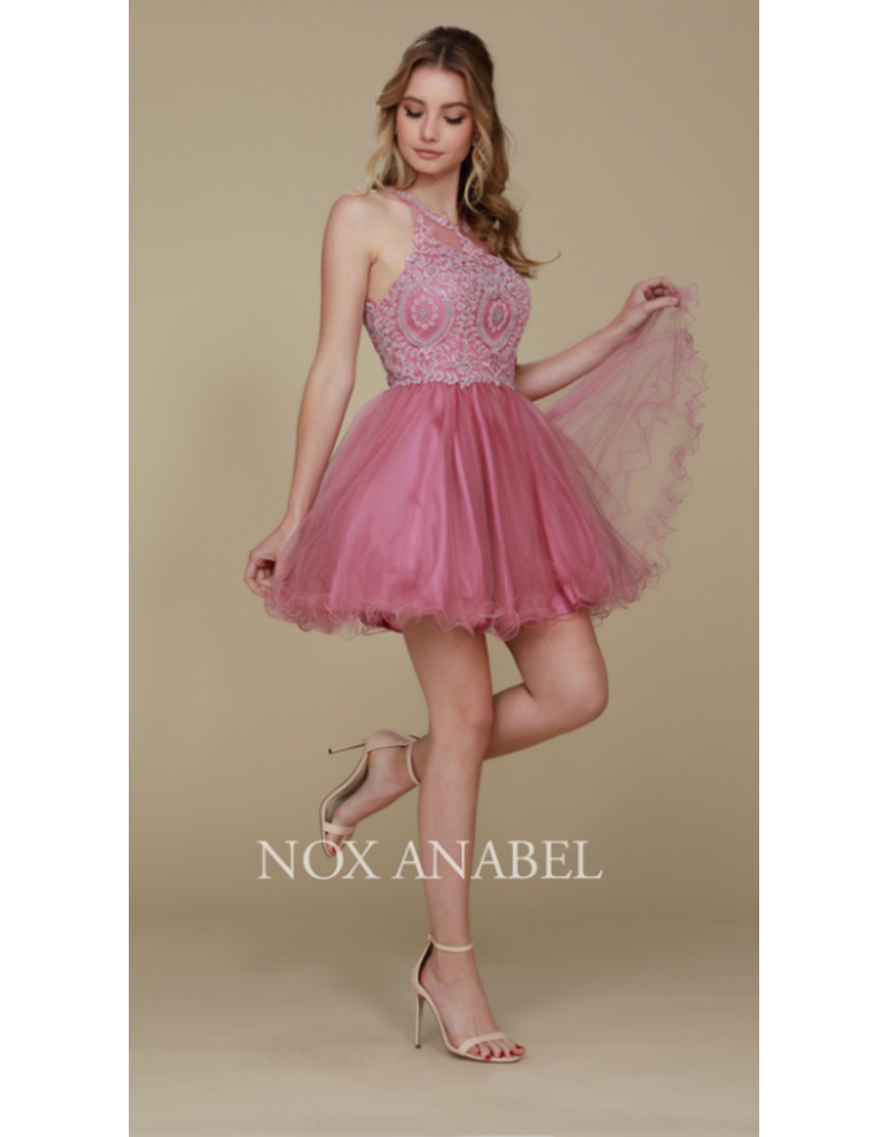 HALTER NECK, LACE & TULLE SHORT B652