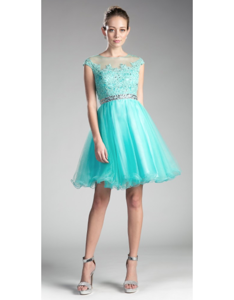 Beaded lace high neck short gown with a tulle skirt